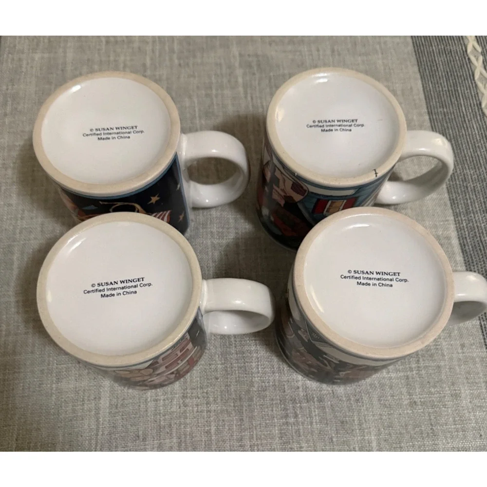 ❄️ Susan Winget Certified International Christmas Mugs Set of 4 Santa Sleigh 4”